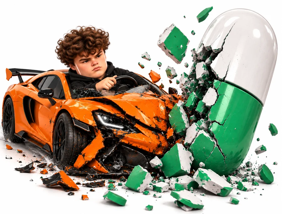 the exact second the car met the pill, orange and green everywhere