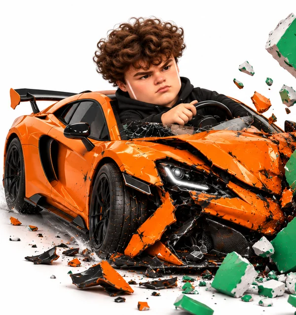 the car after eight tests, still pointed at where the pill used to be